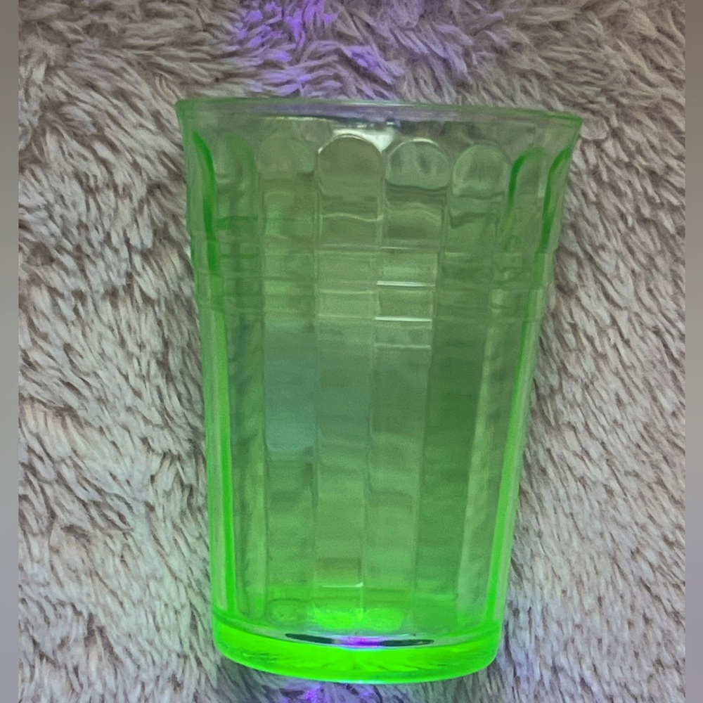 Uranium Glass Cup, Anchor Hocking Block Optic Circa: 1929-1933